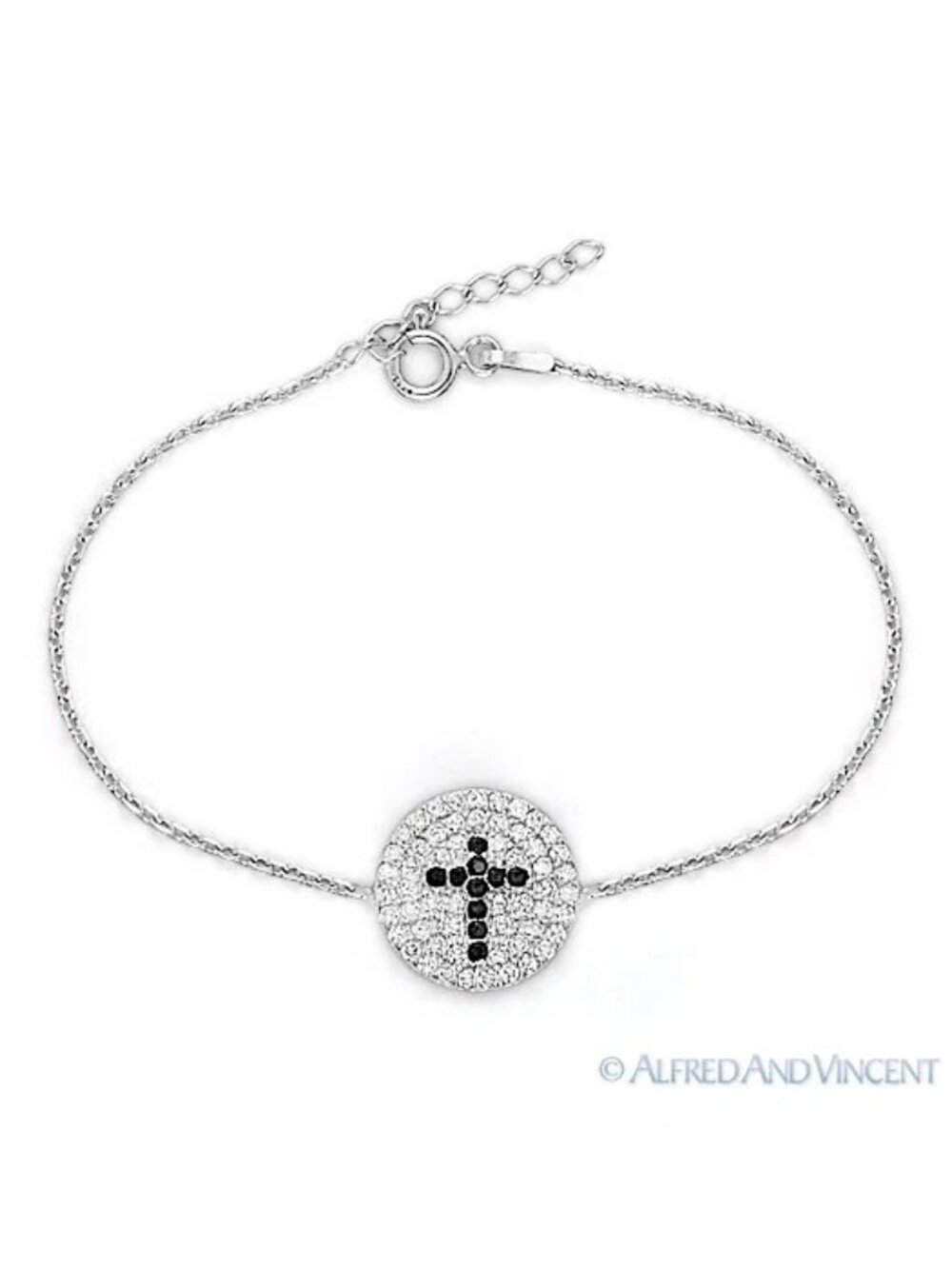 Cross Charm Cubic Zirconia CZ Crystal Bracelet in .925 Sterling Silver